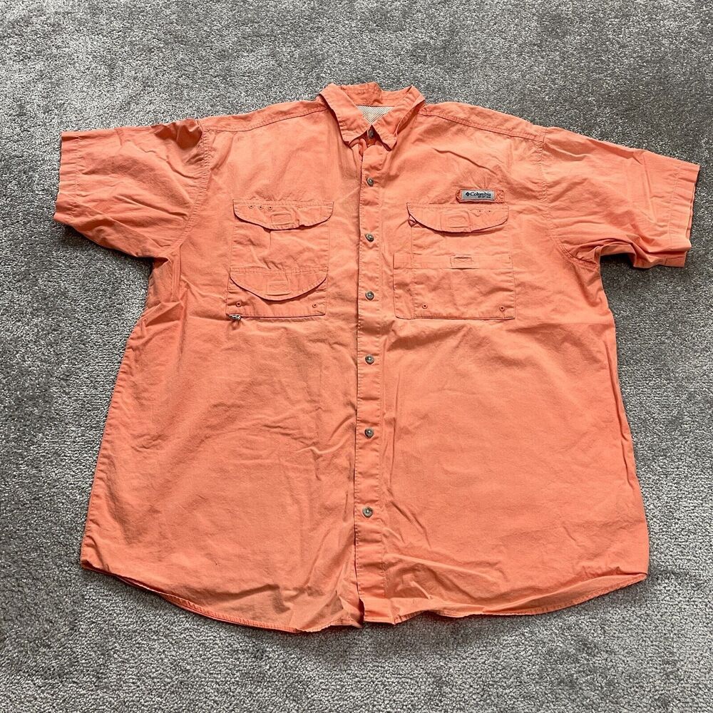 Columbia PFG Bahama Shirt Mens Orange Cotton Button Down Short Sleeve Casual Top
